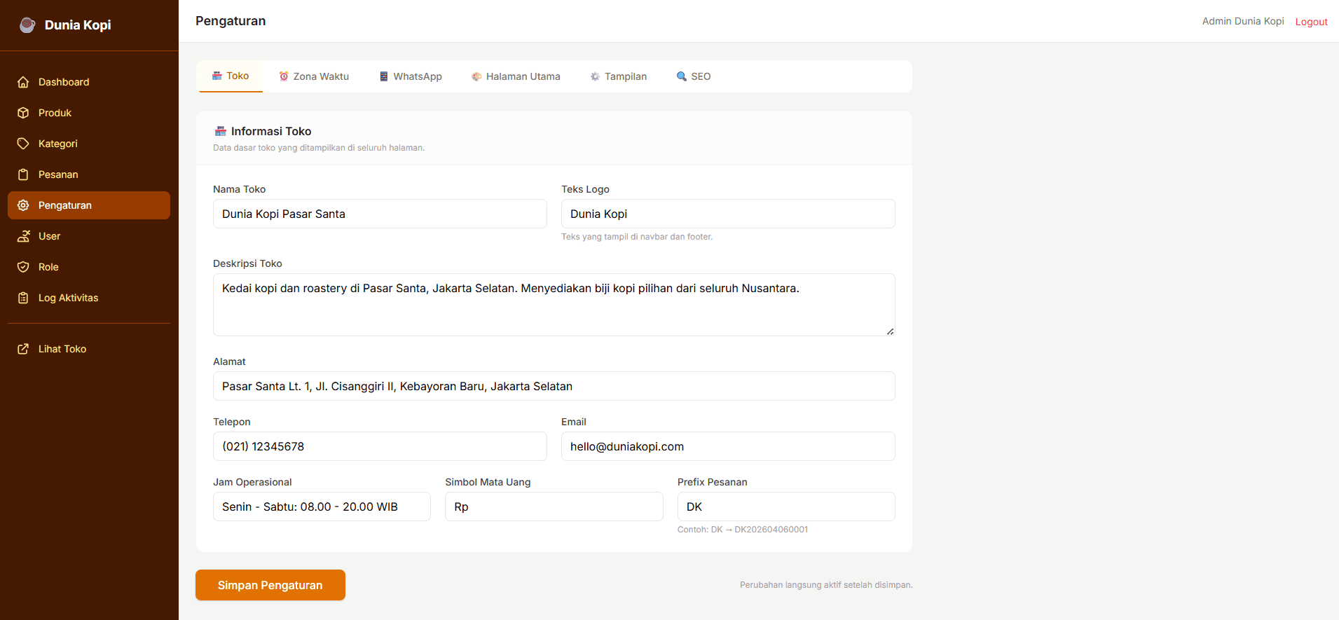 Admin website configuration