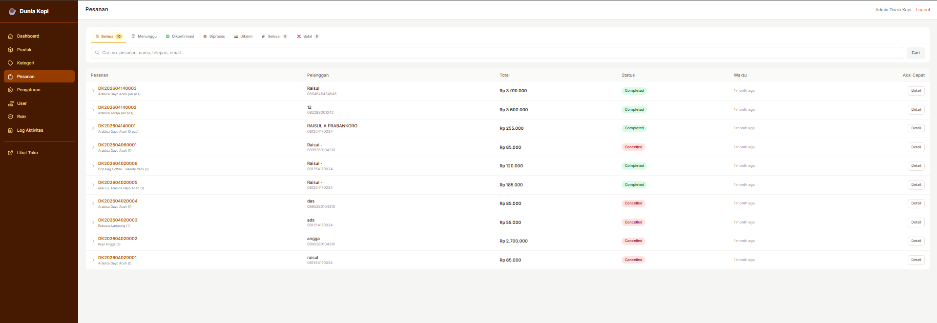 Admin order management