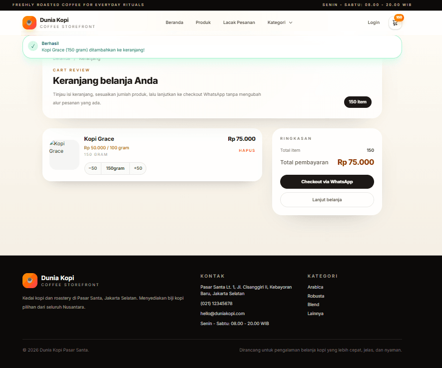 Customer order page
