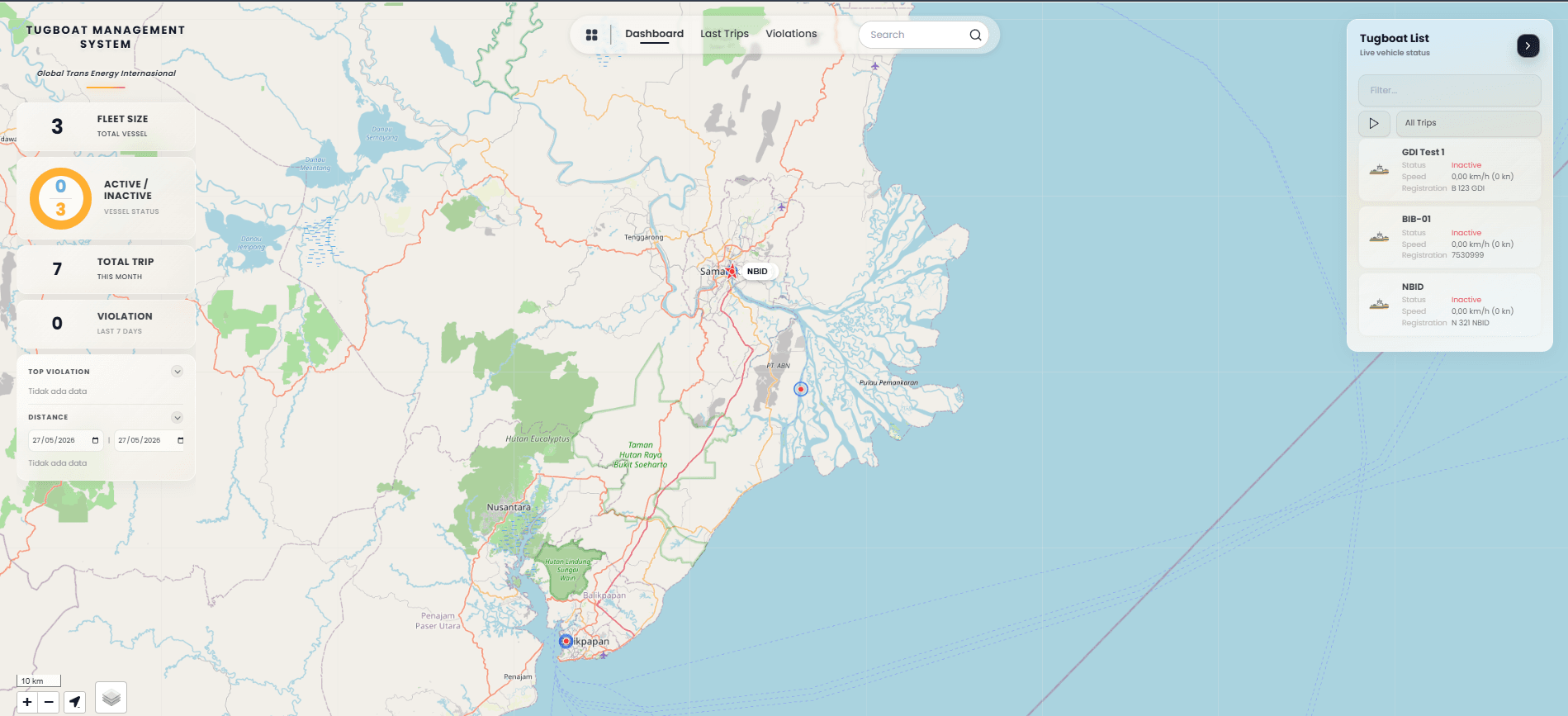 Fleet tracking dashboard