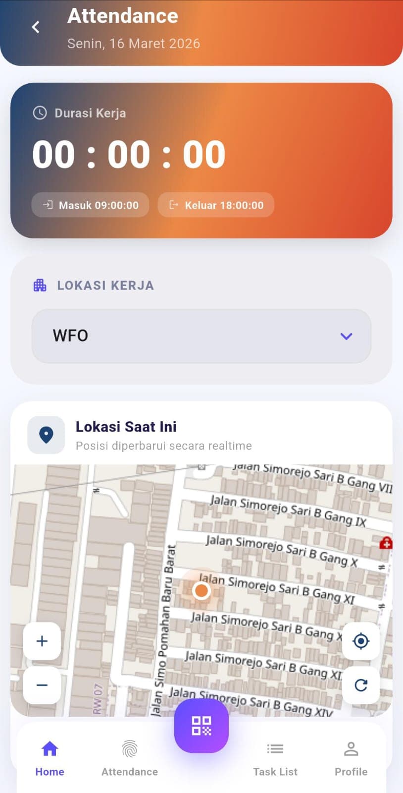 Check-in screen