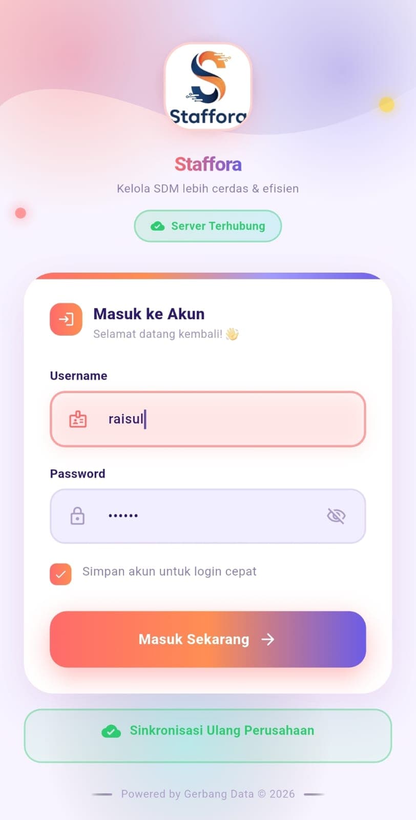Login screen