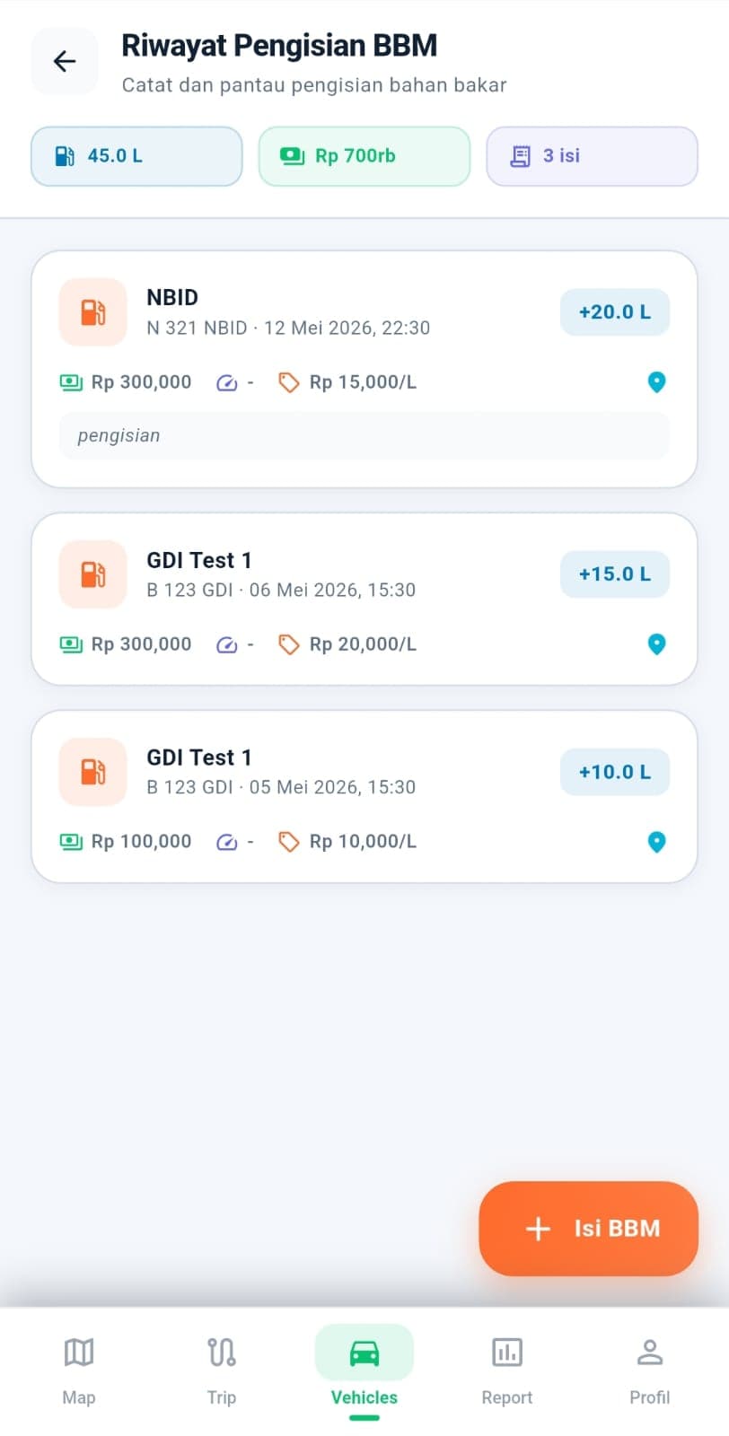 Fuel management page