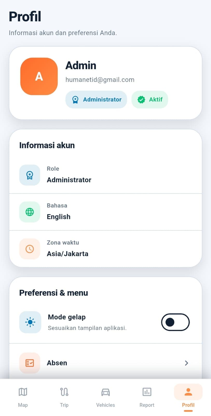 Driver profile page