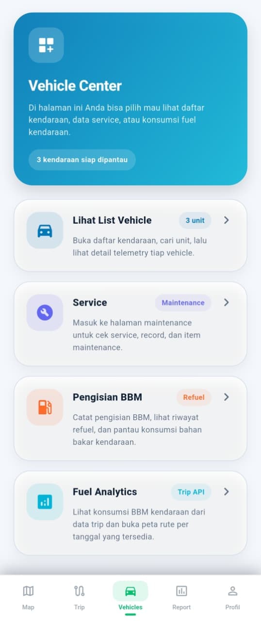 Vehicle menu page