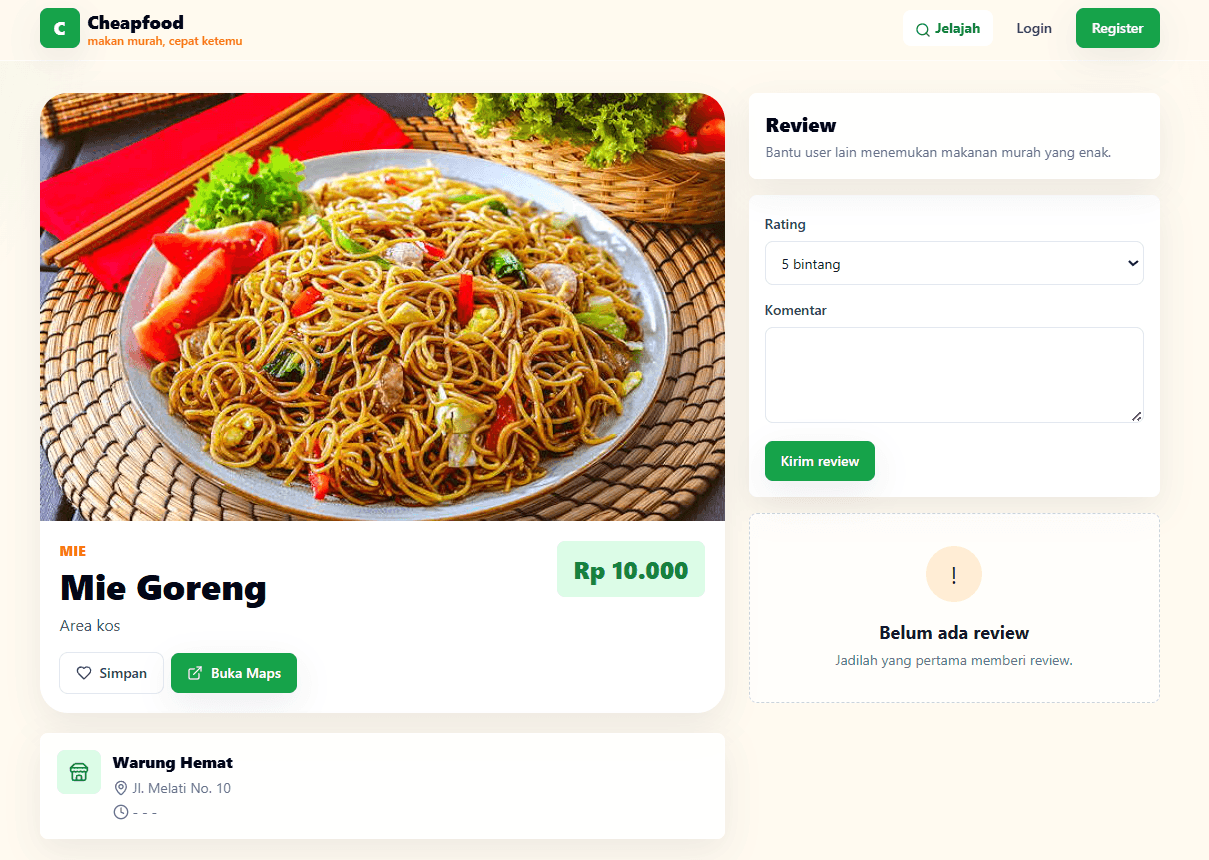 Food browsing and product menu interface